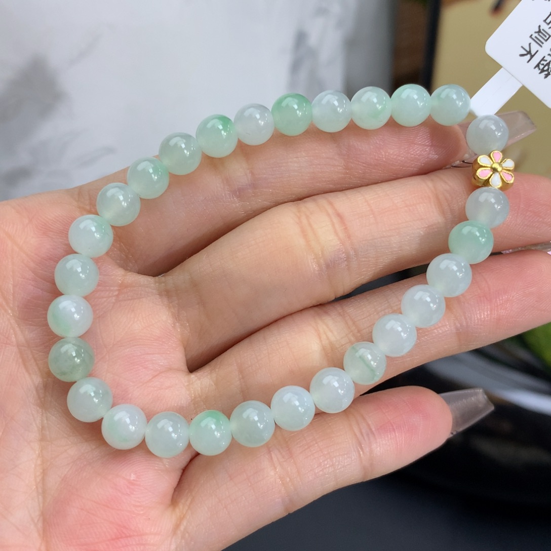 翡翠手链未镶嵌卡6.2冰胶飘绿花手串