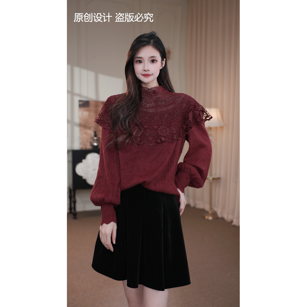 旷宁宁·西雅图之夜·秋装纯色花朵设计感斗篷小衫上衣女装-91203