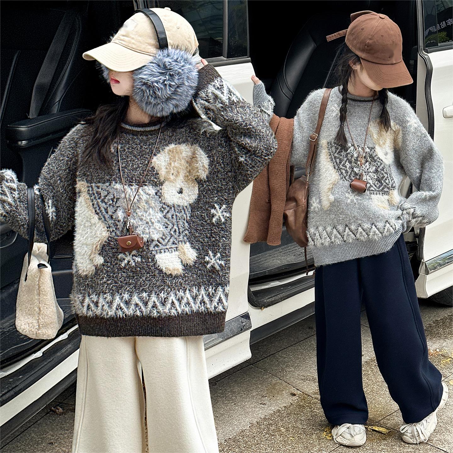 【可亲子】女童毛衣冬装新款中大童休闲韩范套头保暖针织衫毛线衣冬