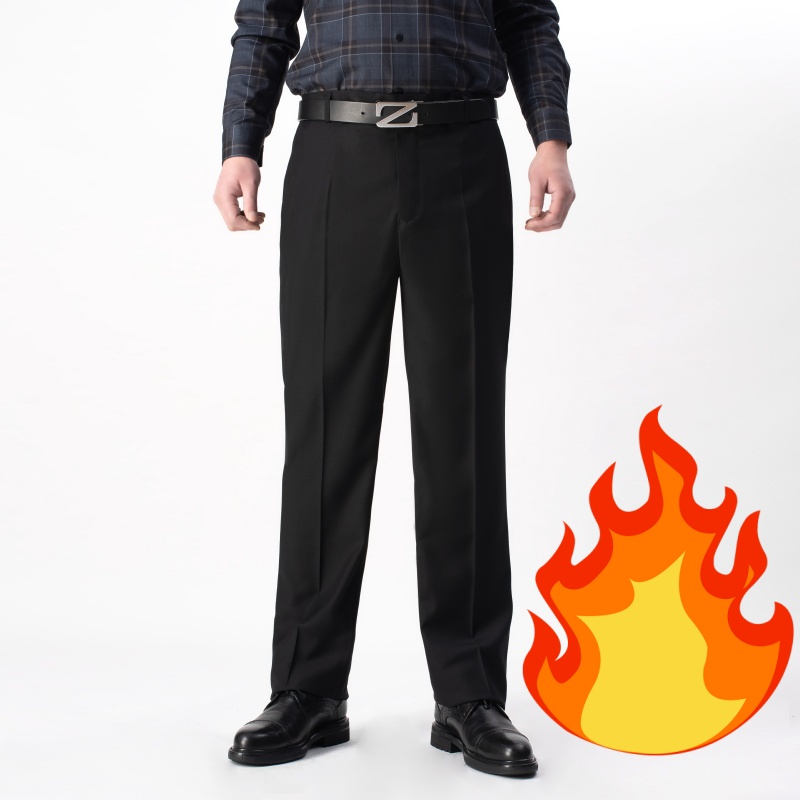 482 男士冬款加绒加厚弹力商务休闲高腰直筒宽松免烫休闲裤西裤