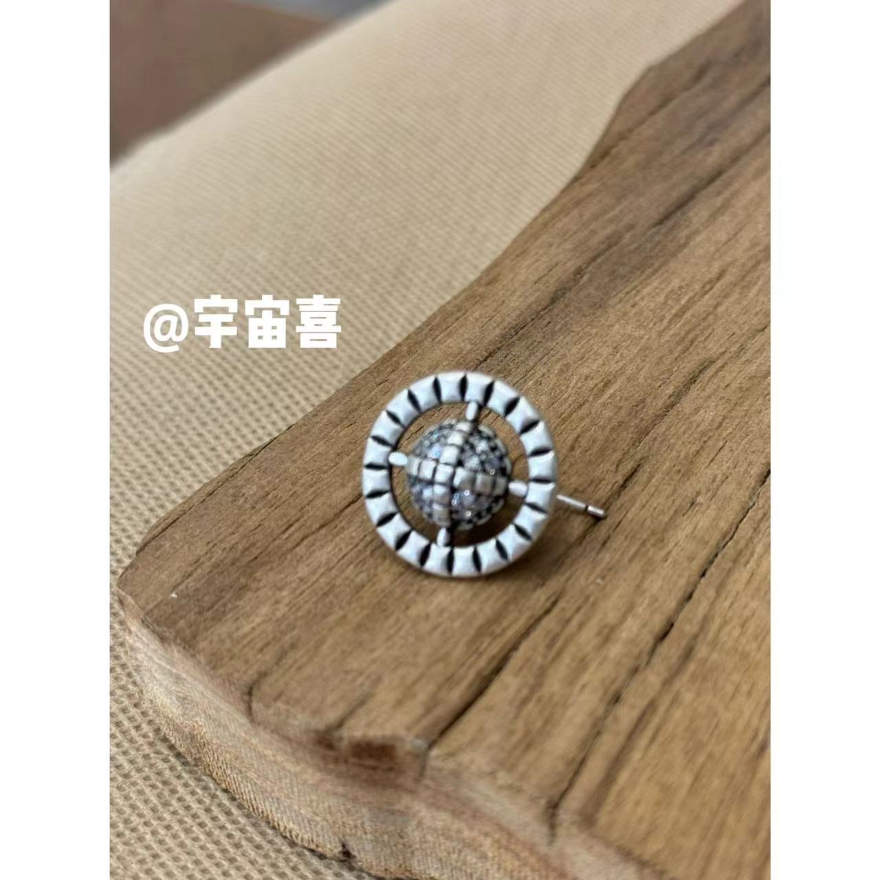 铜合金锆石耳饰  D2-001【古银立体星球耳钉】