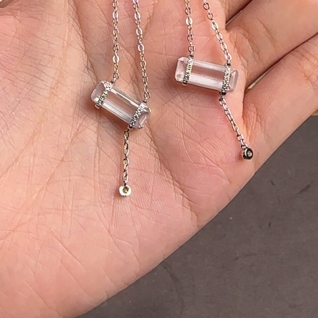 银S925镶嵌芙蓉石吊坠(赠链)粉色包包多样发一