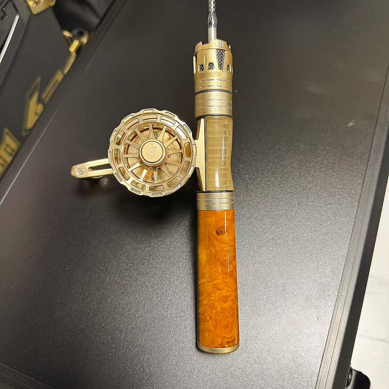 文兴冰钓杆套装 黄金樟4代手把+利剑方孔金色+富士大导环竿稍
