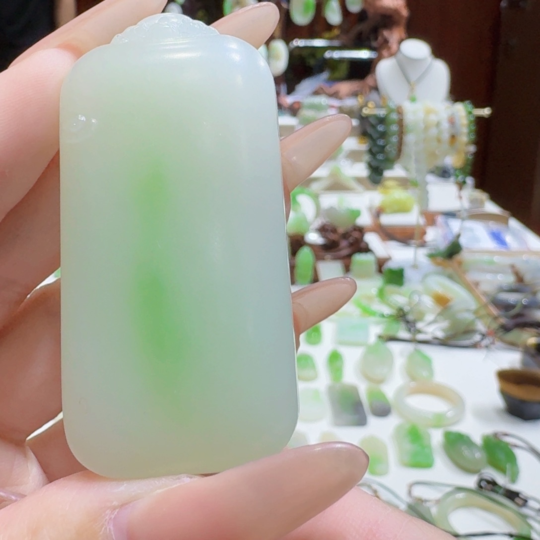 和田玉（翠青玉）未镶嵌挂件翠青无事牌