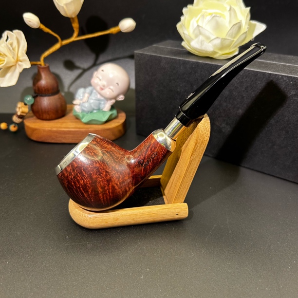 意大利帕斯库奇三银圈军插款手工石楠木烟斗