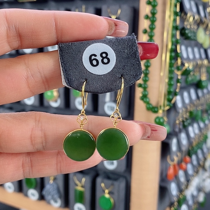 和田玉耳饰18K金镶嵌