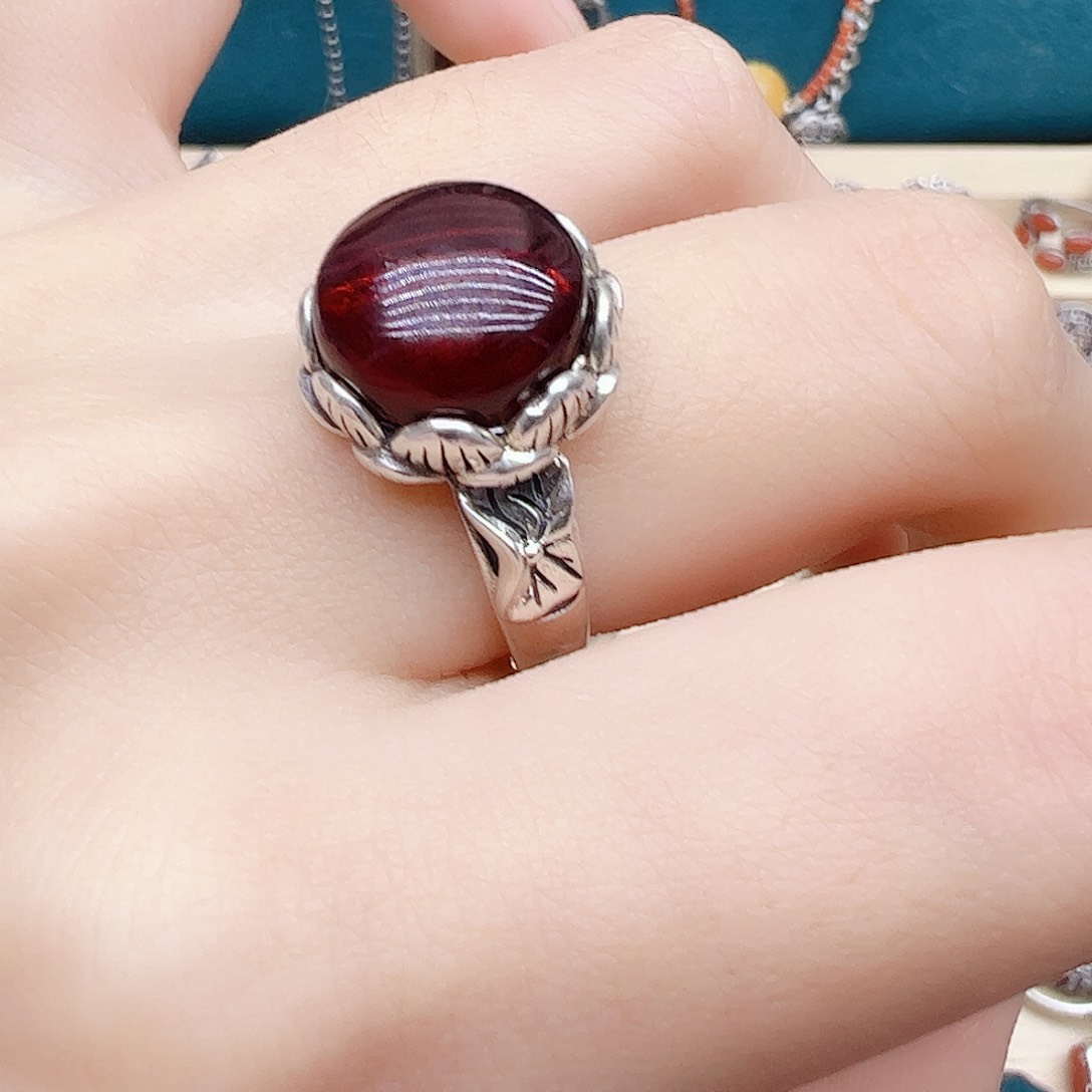 血珀戒指银S925镶嵌天然