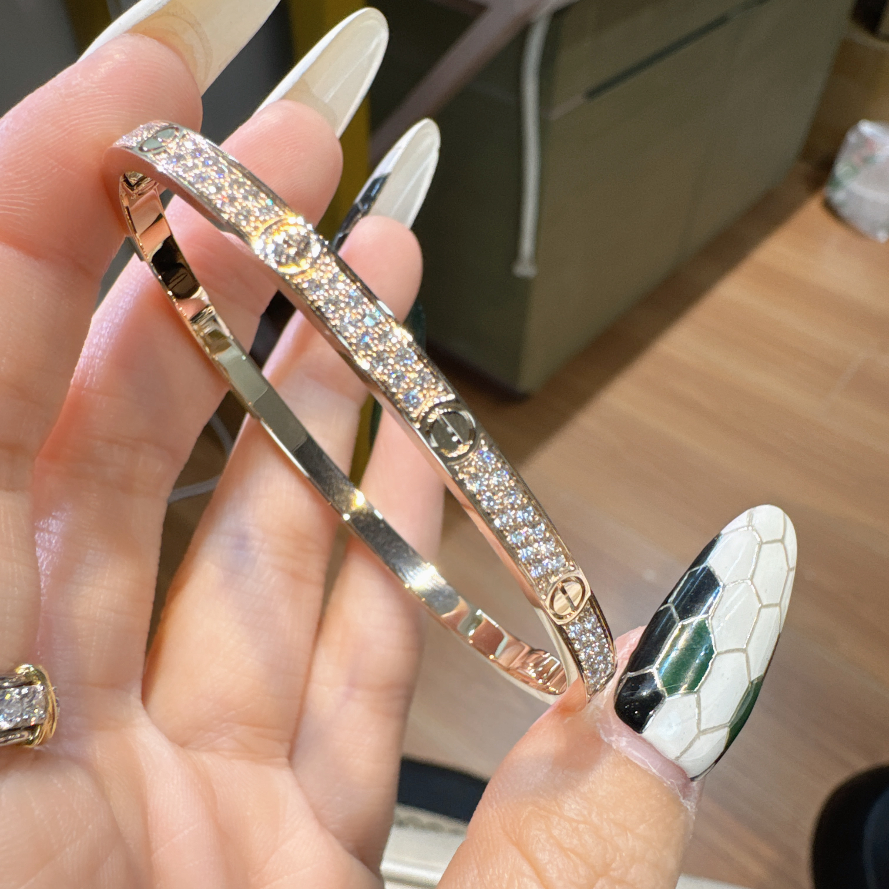 【念慈高定】18k窄版玫瑰金满天星手镯 16#天然钻