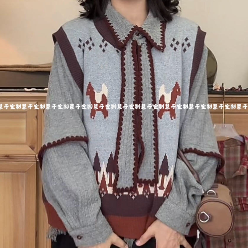 慧子 “梦幻小马”小众设计感年底百搭针织马甲宽松无袖坎肩背心