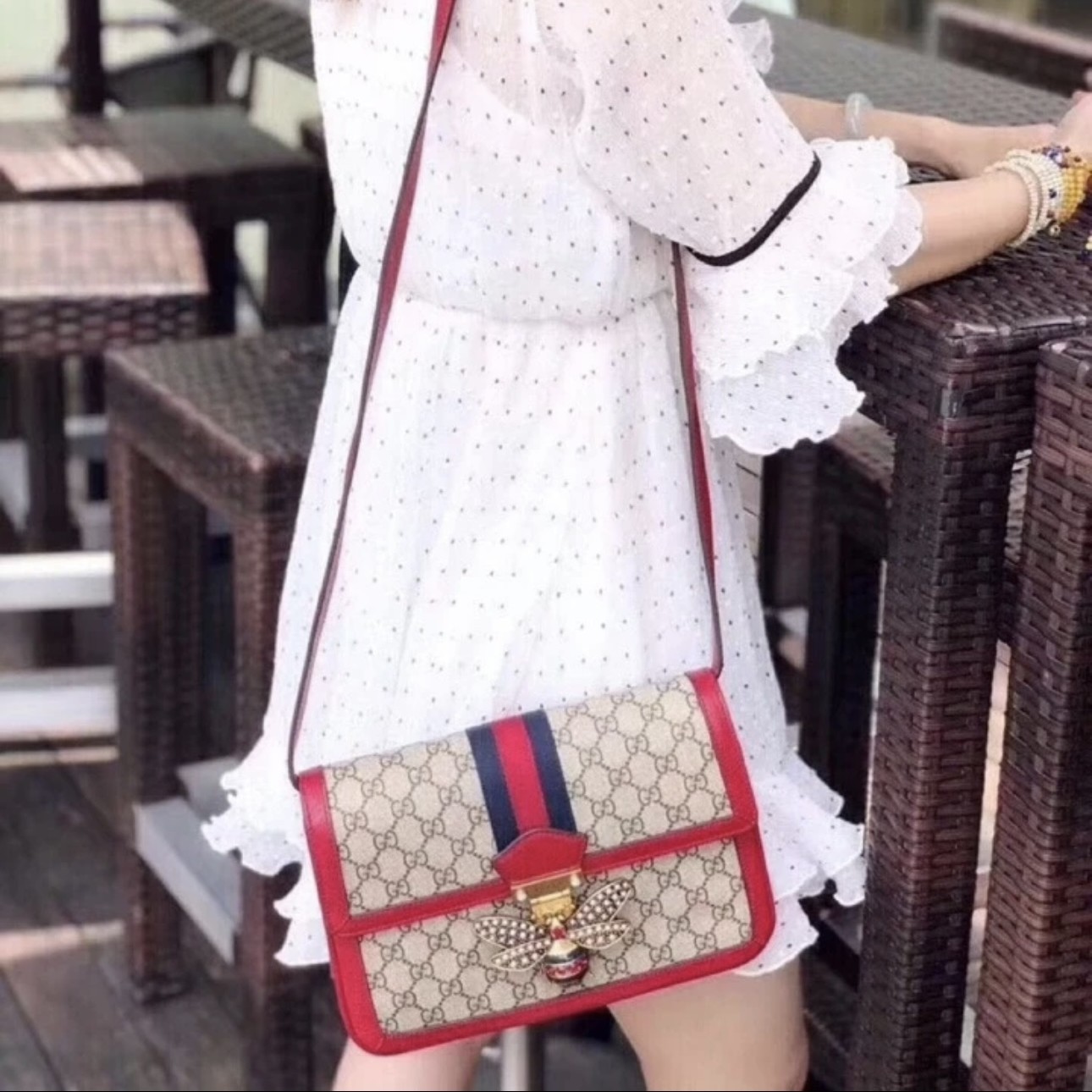 95新 GUCCI/古驰 /玛格丽特/蜜蜂/老花/单肩斜挎包