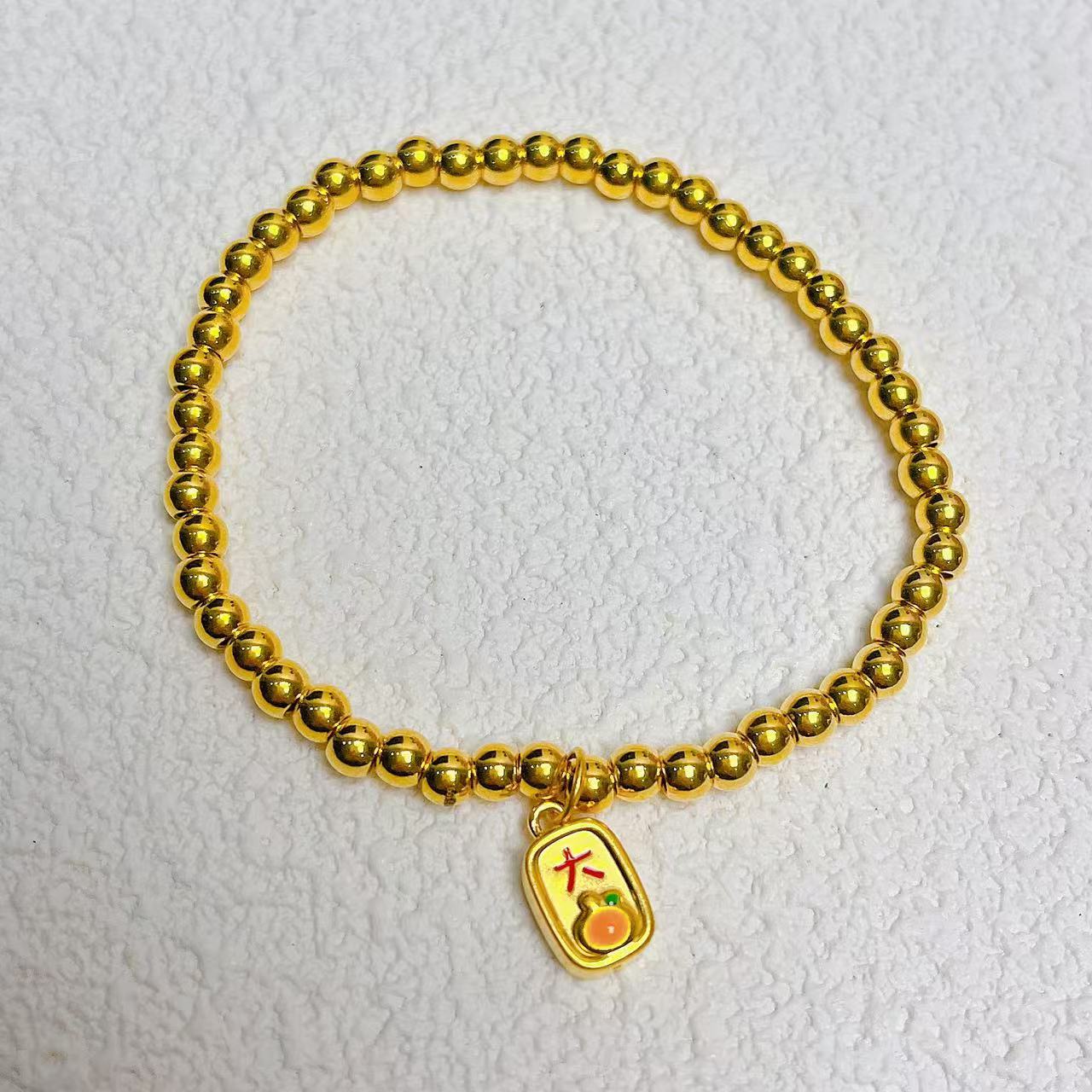 足金999珐琅大橘大利手串个性搭配送人礼物时尚