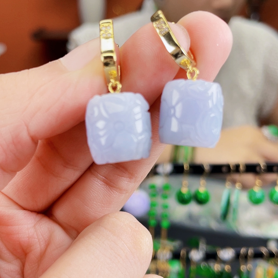 银S925镶嵌翡翠耳饰