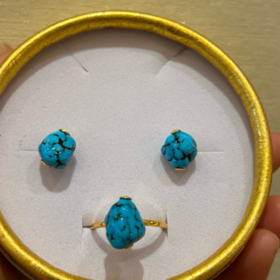 非金属珐琅耳饰 时尚款蓝色耳钉戒指套装