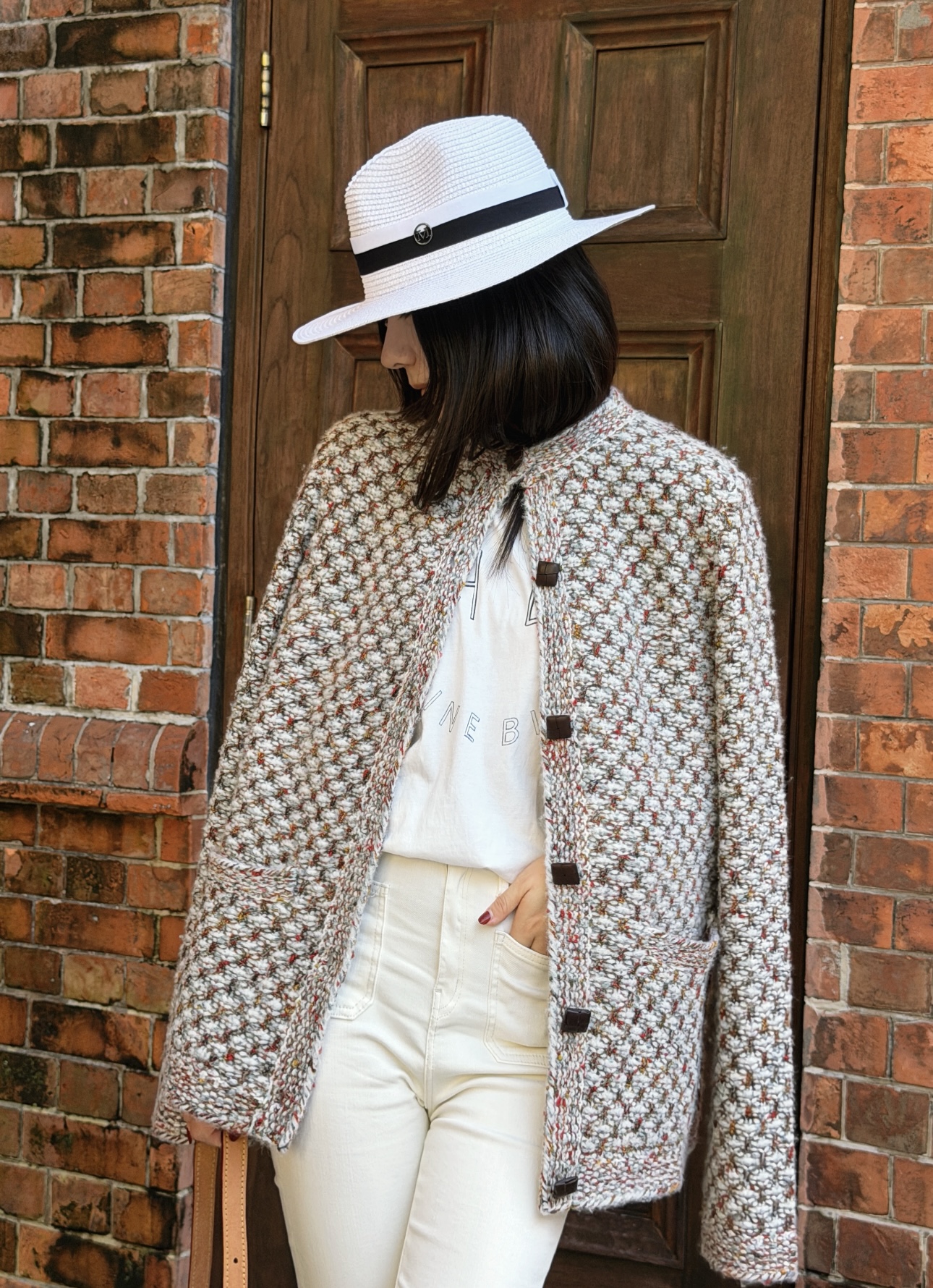 【【长芯】25秋冬重工老钱风圆领棕色混线提花针织外套YZ25W10036