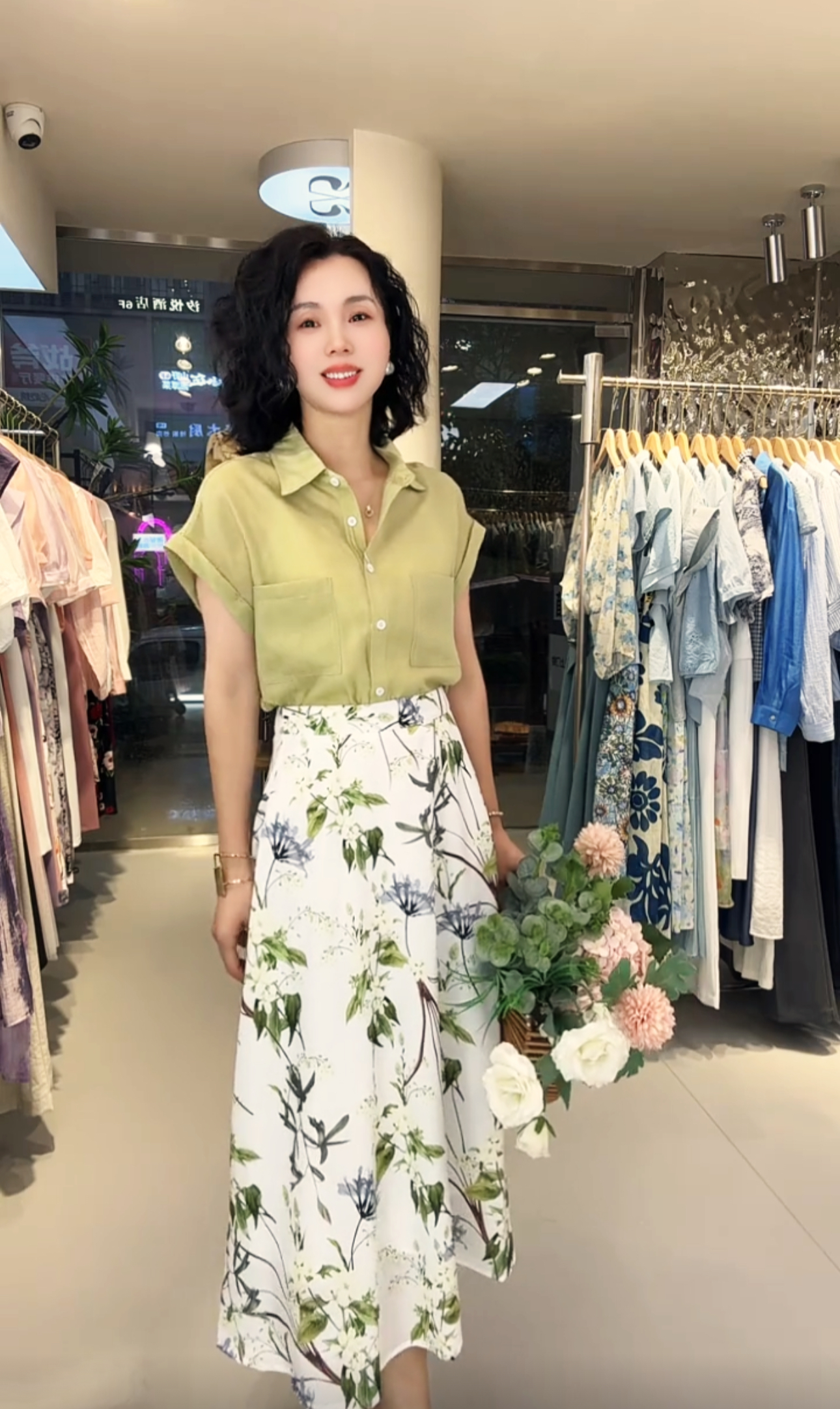 722*绿色碎花温柔风半身裙