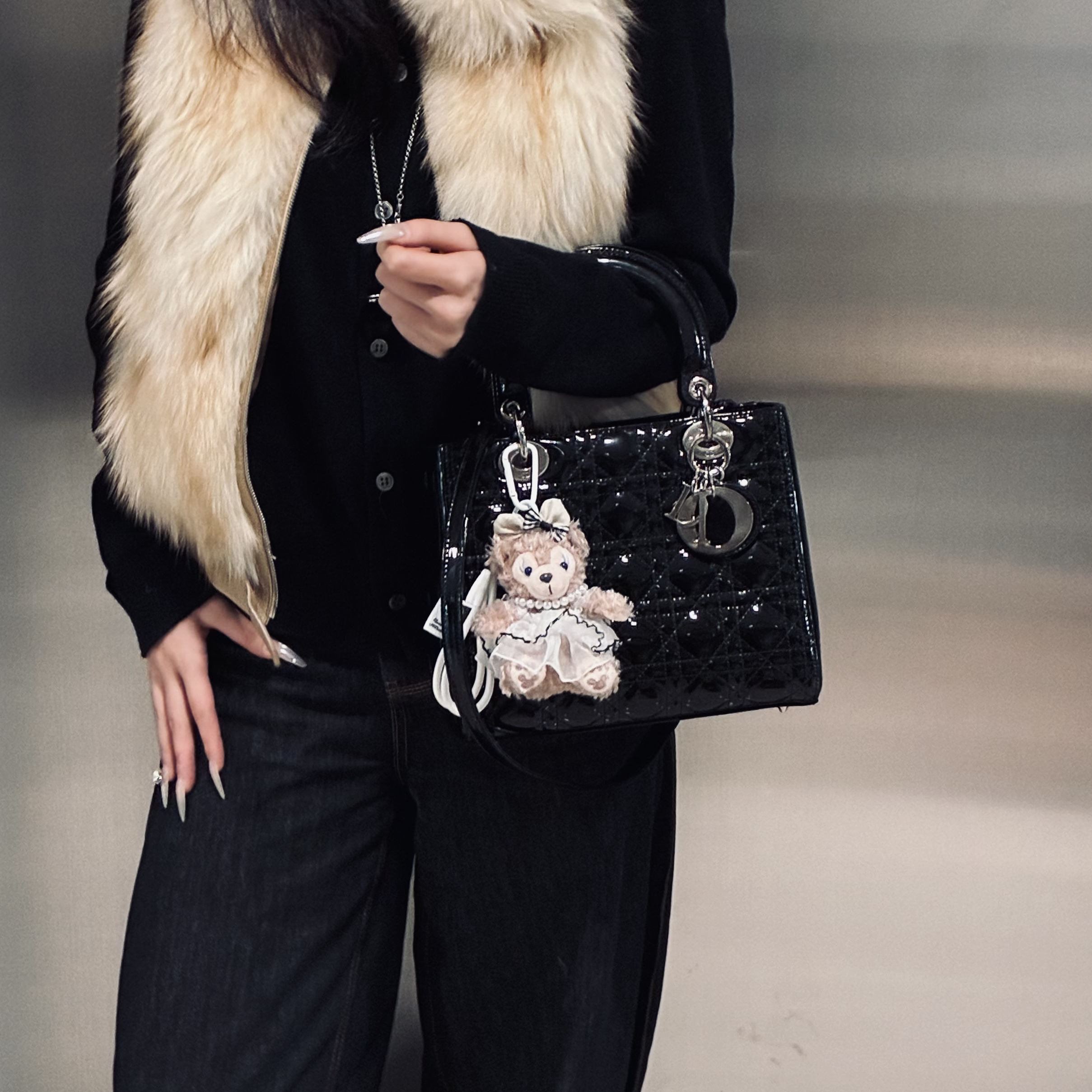 95新 DIOR/迪奥 dior五格戴妃包黑色漆皮