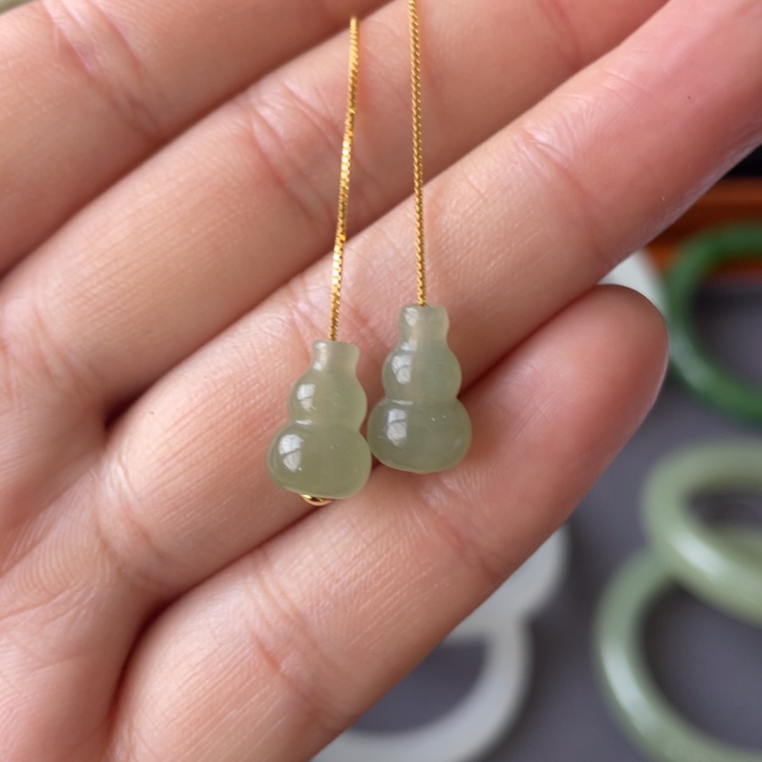 和田玉耳钉银S925镶嵌Y23