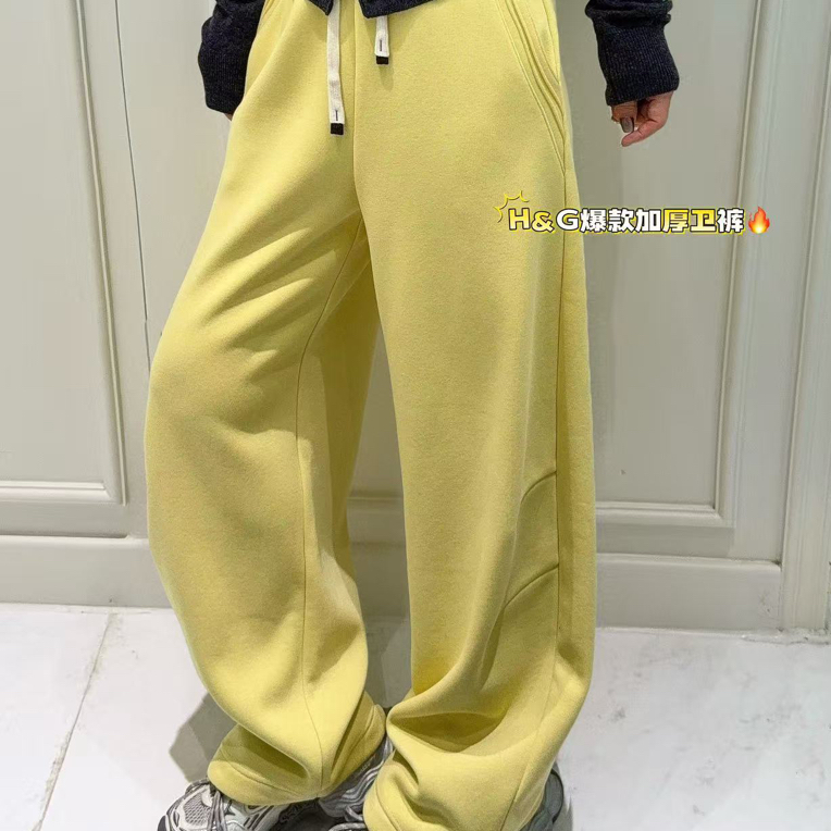 高腰宽松显瘦弯刀阔腿裤女秋冬新款黄色香蕉运动卫裤
