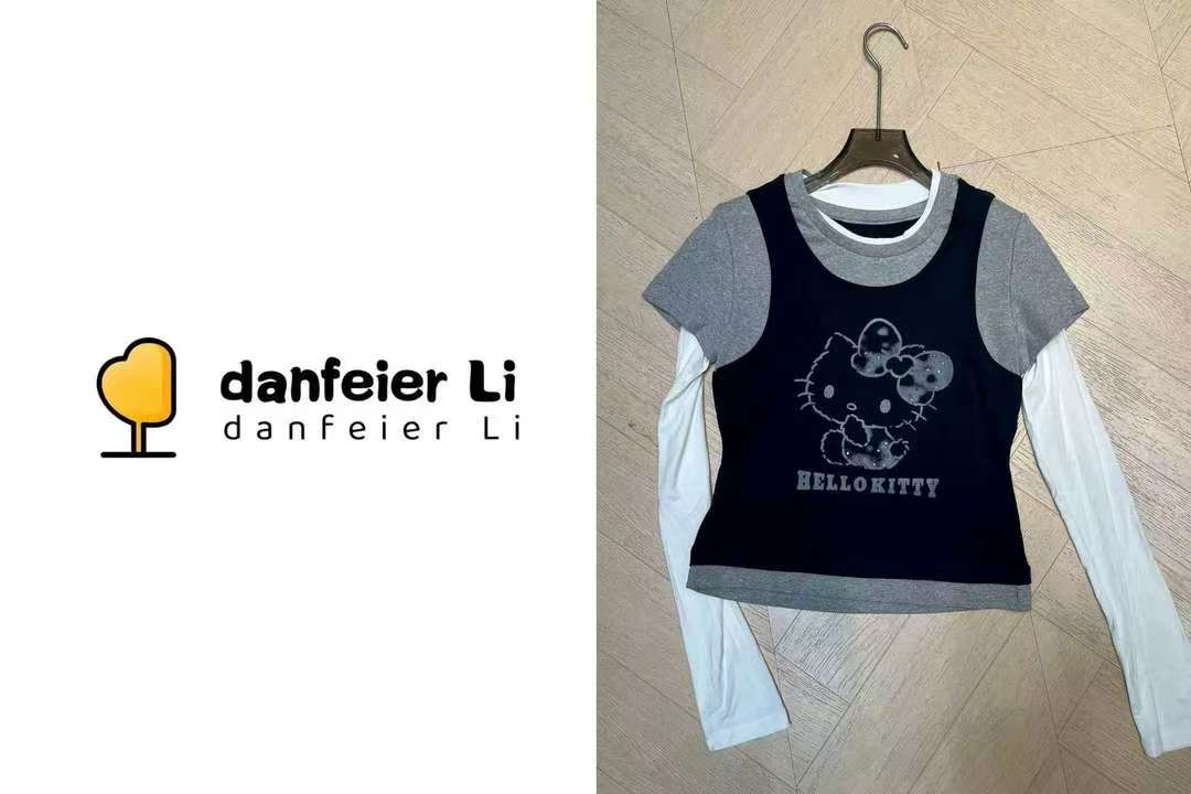 《丫丫推荐款》9240设计款拼袖假三件KT猫咪T恤