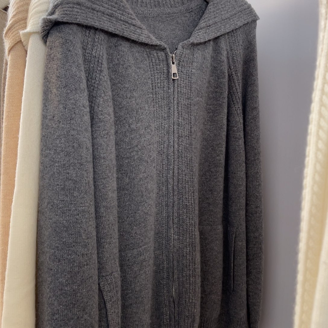 LP双拉链连帽羊绒开衫