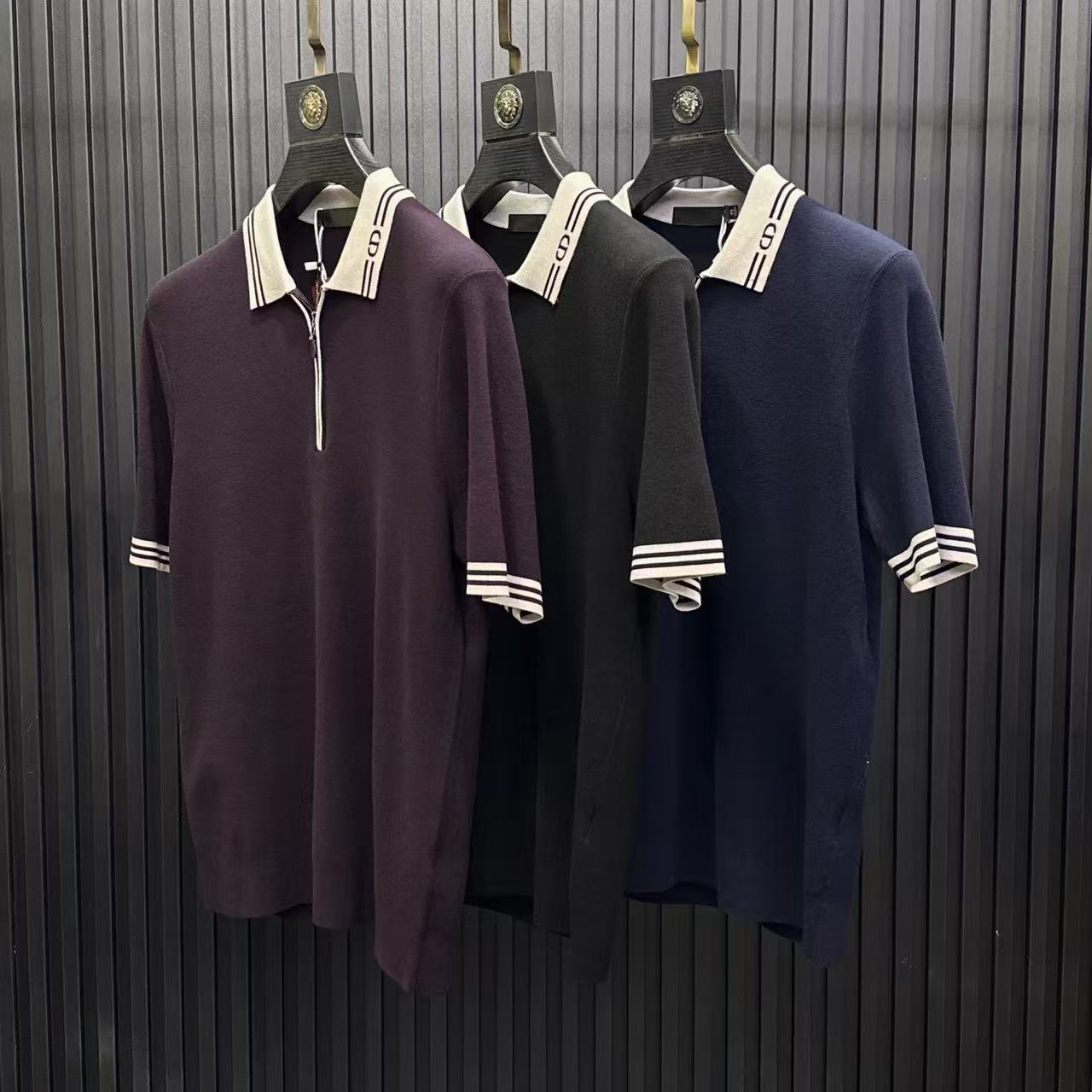 10【黑标系列】男士•高密高弹绵羊毛桑蚕丝混纺针织短袖polo衫毛衣