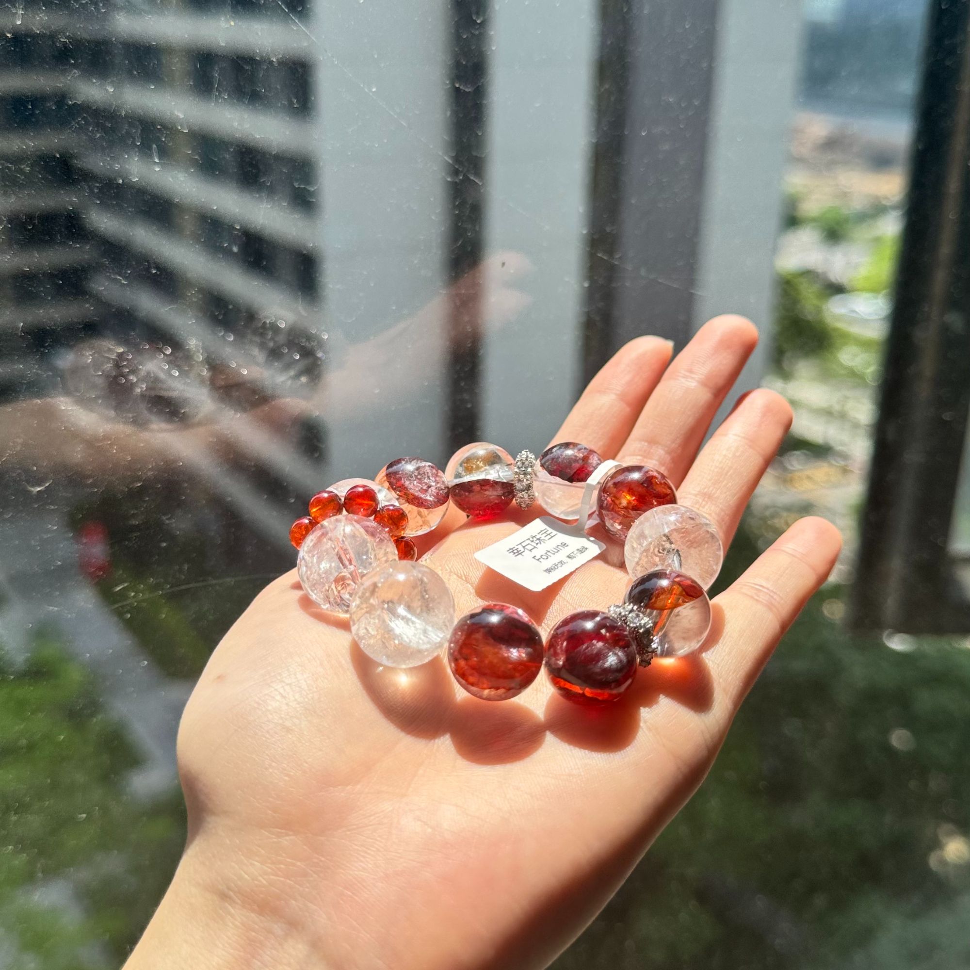 072白阿塞+红胶花水晶手串【展示勿拍·详询】