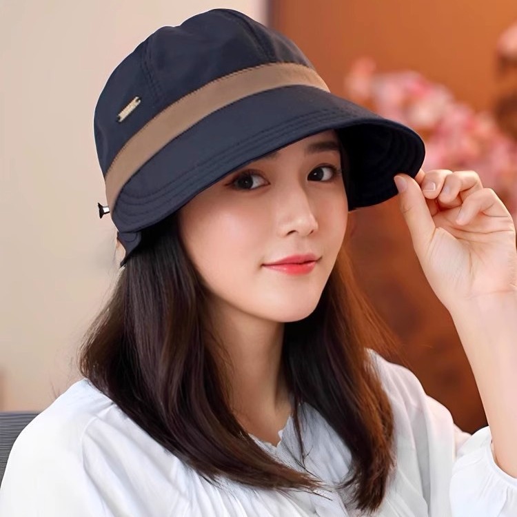 春夏可挂口罩鸭舌帽女2025新款可折叠显脸小渔夫帽户外遮阳防晒帽