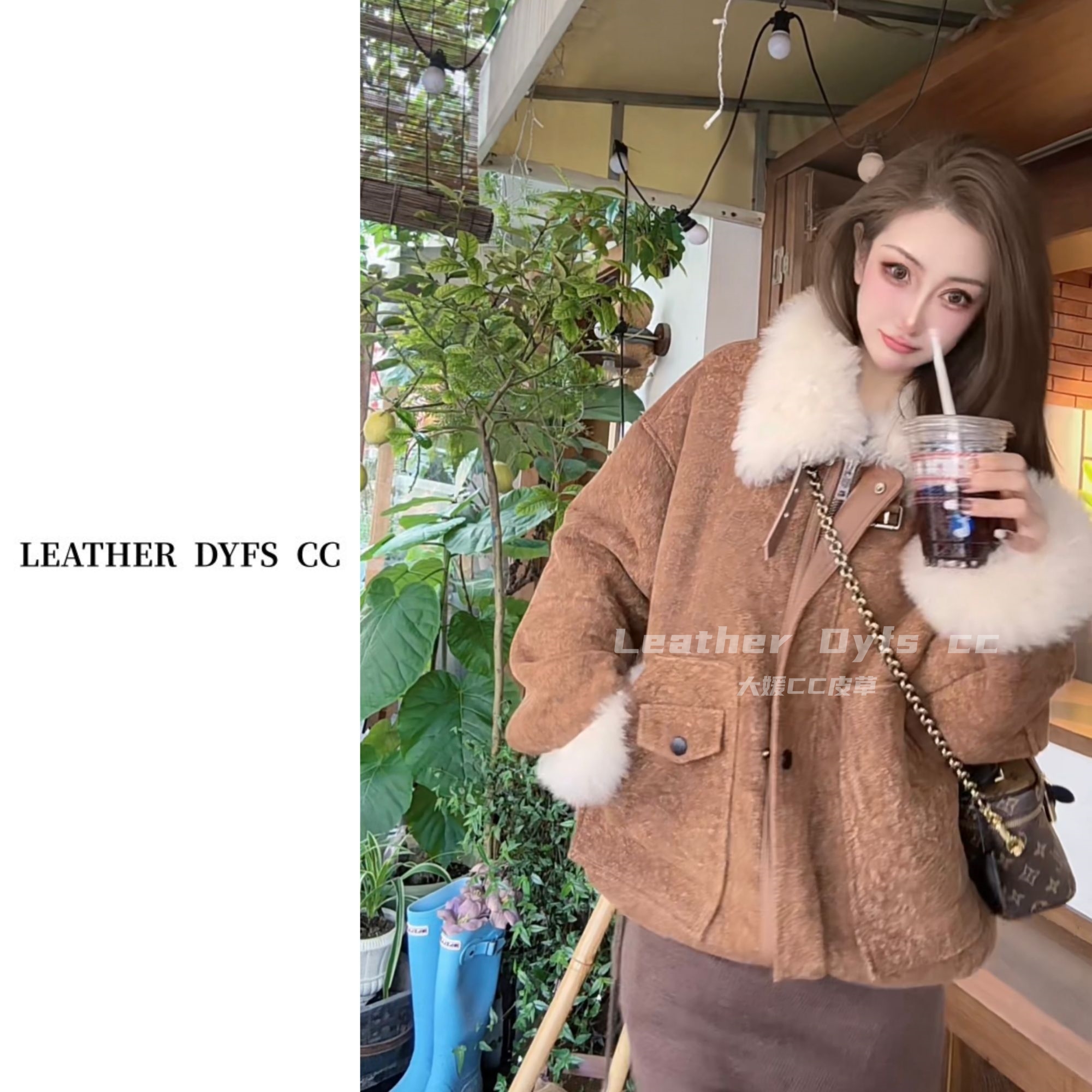 Leather Dyfs cc ”珍妮契约“40602原生态羊皮毛一体女皮草外套