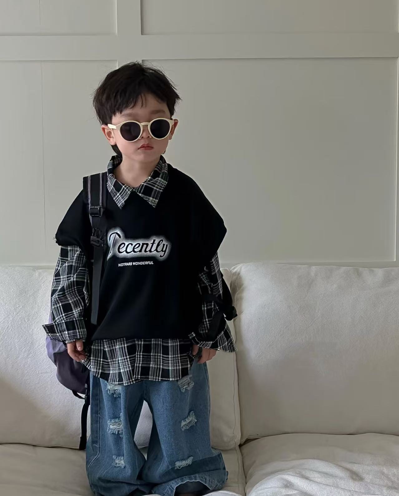 Z051【现货】韩版儿童Tec针织背心马甲