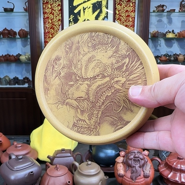 紫砂茶壶祥龙盖置