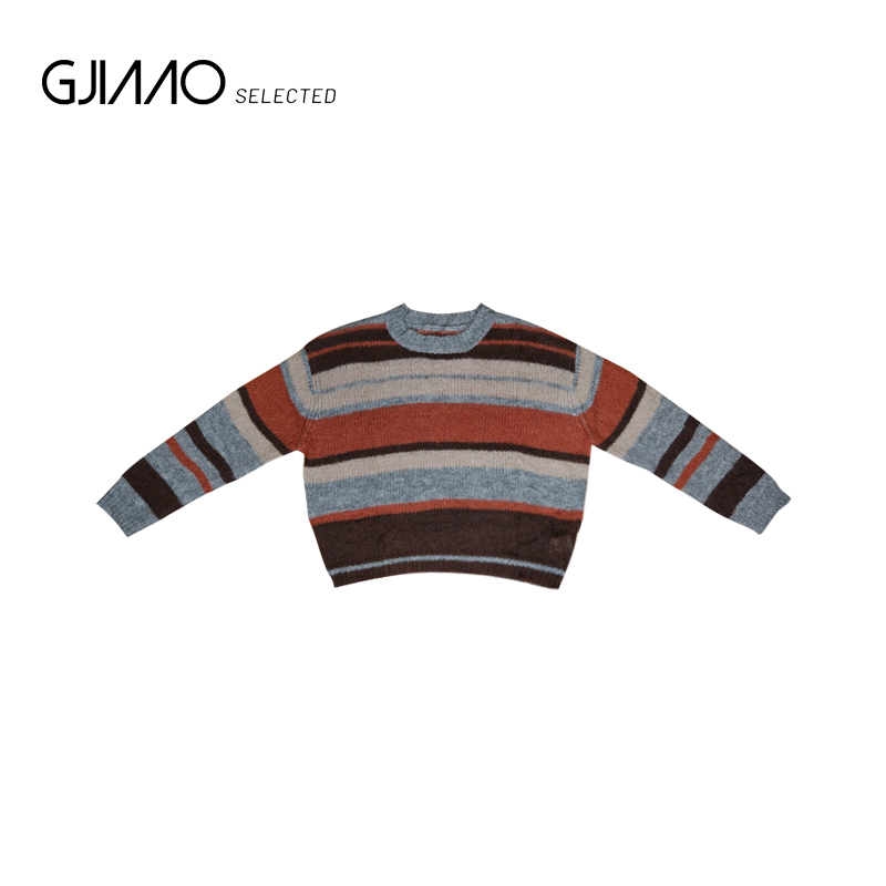 258503 咖橘色系条纹毛衣