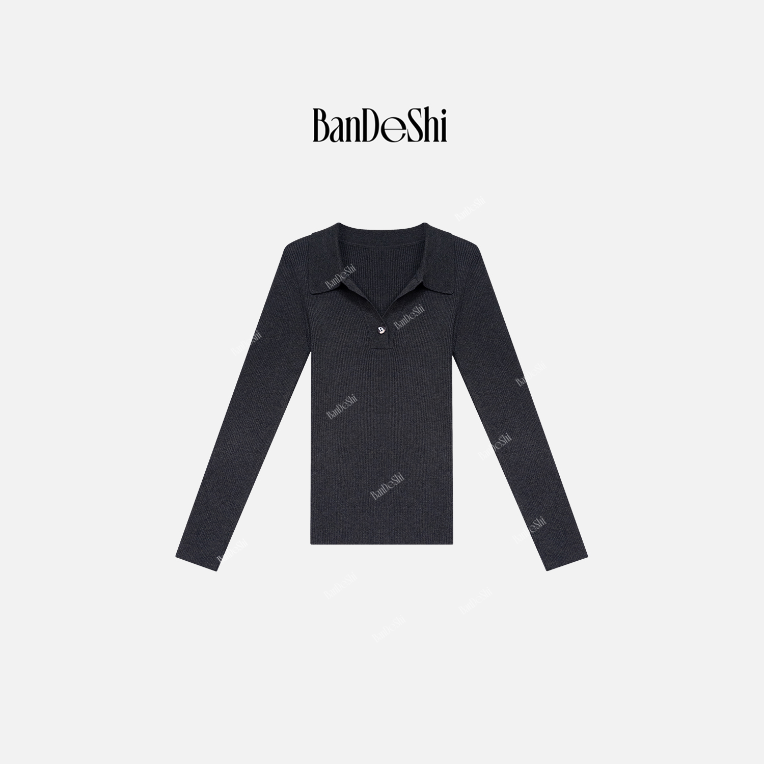 【C4511】班德施-秋冬内搭系灰色正肩气质polo领毛衣打底衫SS