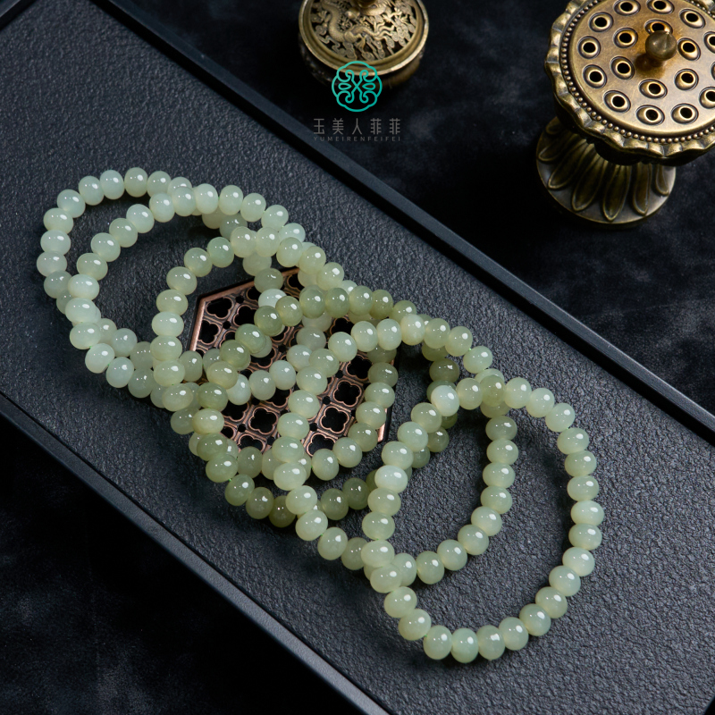 石惑珠宝~和田玉单圈算盘珠手串约6*8mm^多样性发一