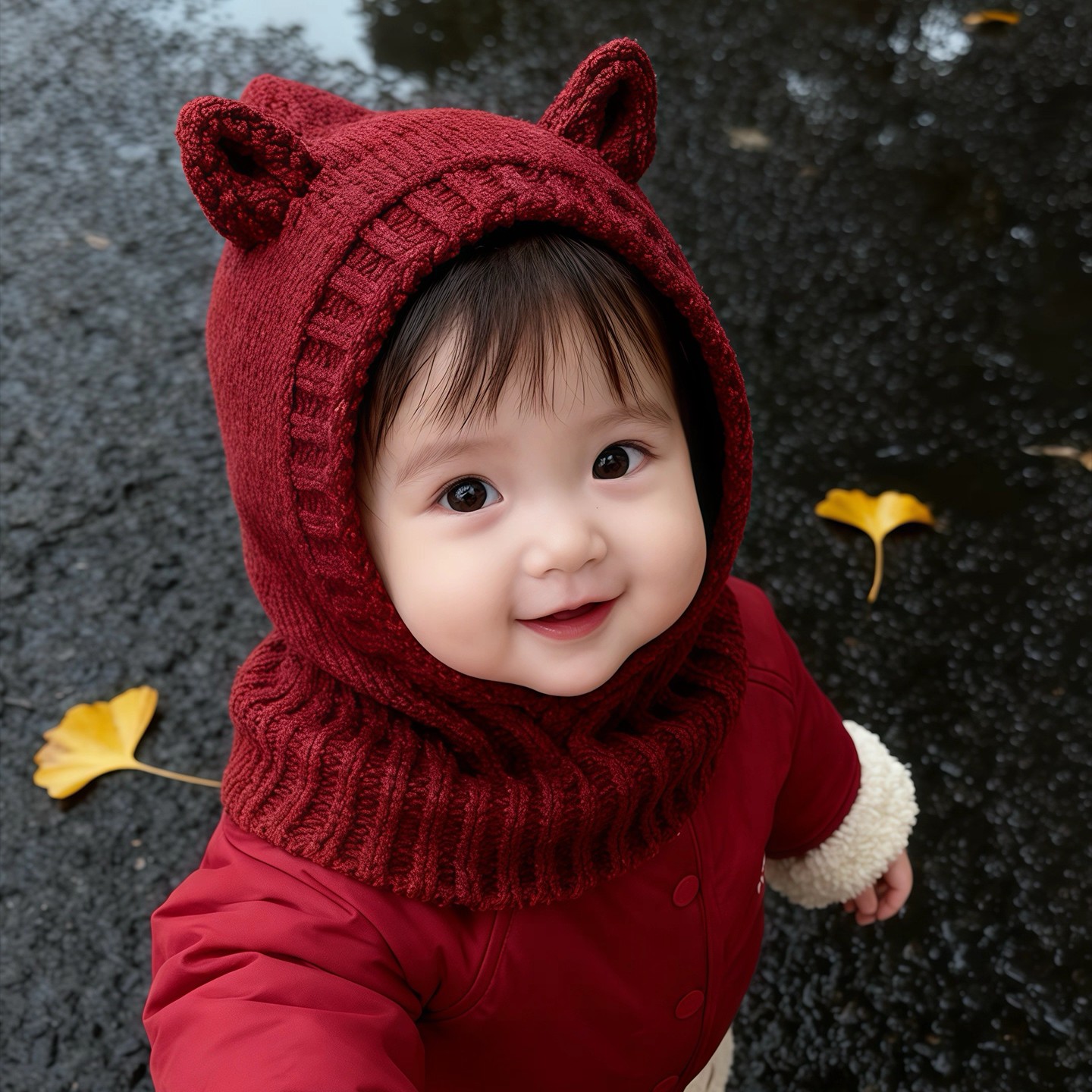 儿童可爱帽子秋冬季保暖加厚针织护耳毛线帽男婴女宝宝围脖一体帽