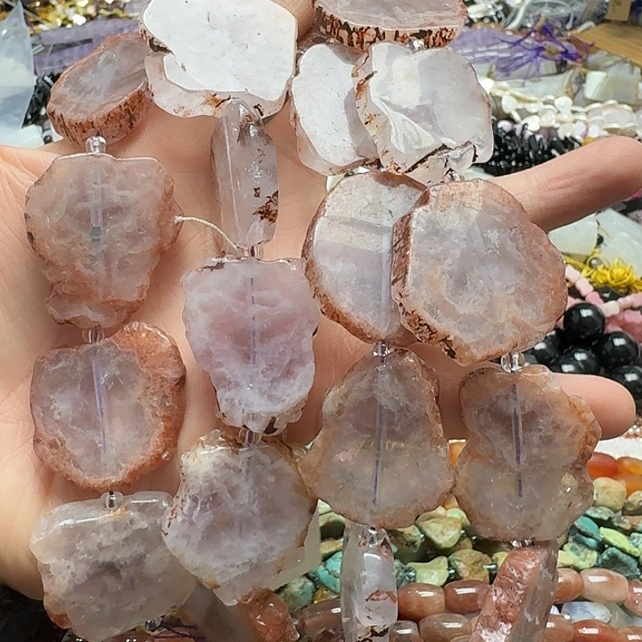 玛瑙/玉髓未镶嵌珠宝半成品一条29mm紫幽灵原石