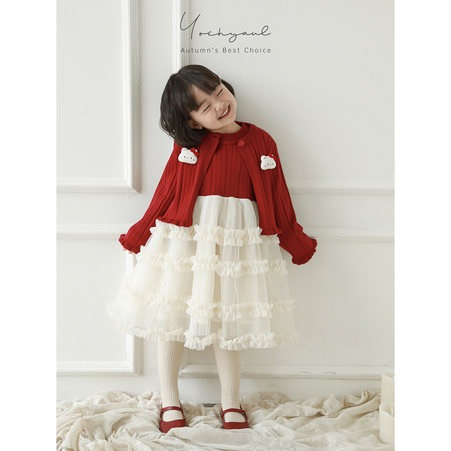 幼悠女童秋装纱裙毛衣开衫套装日韩童装可爱超萌儿童衣服潮Q4663