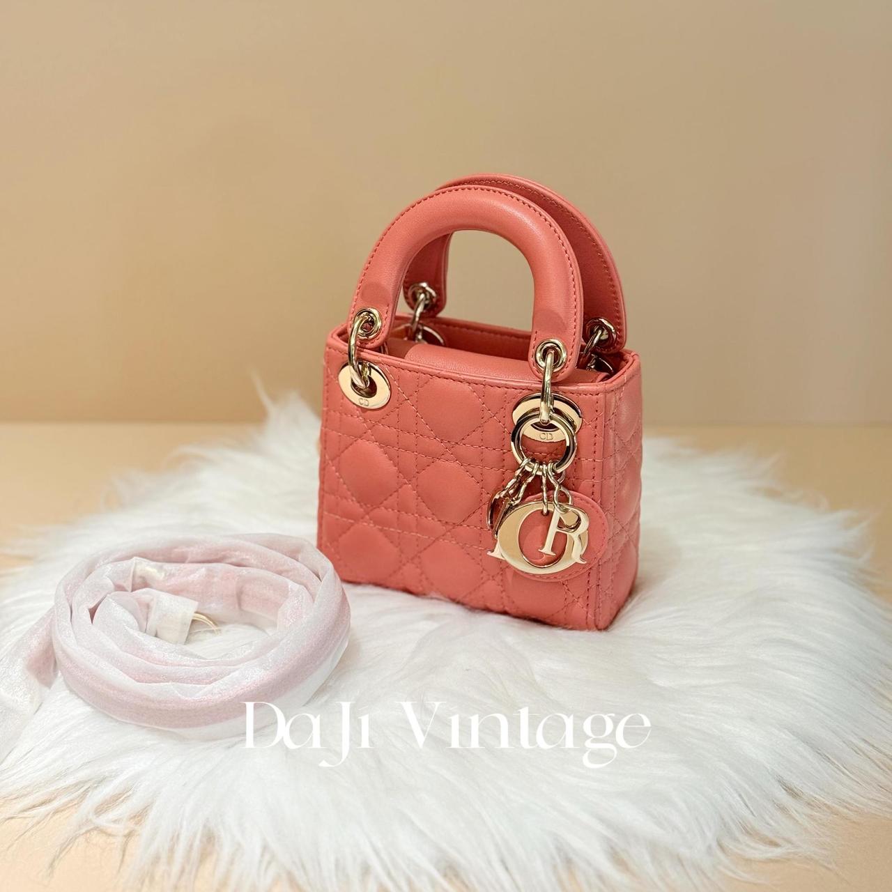99新 DIOR/迪奥 大吉中古/Dior迪奥粉金超mini戴妃斜挎包