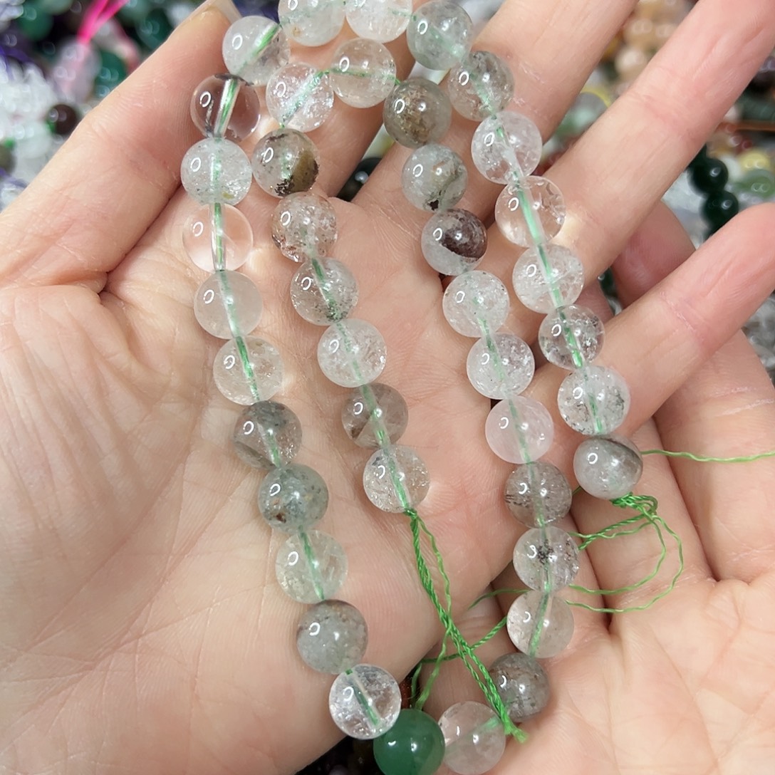 玛瑙/玉髓未镶嵌珠宝半成品，卡10绿幽灵一条