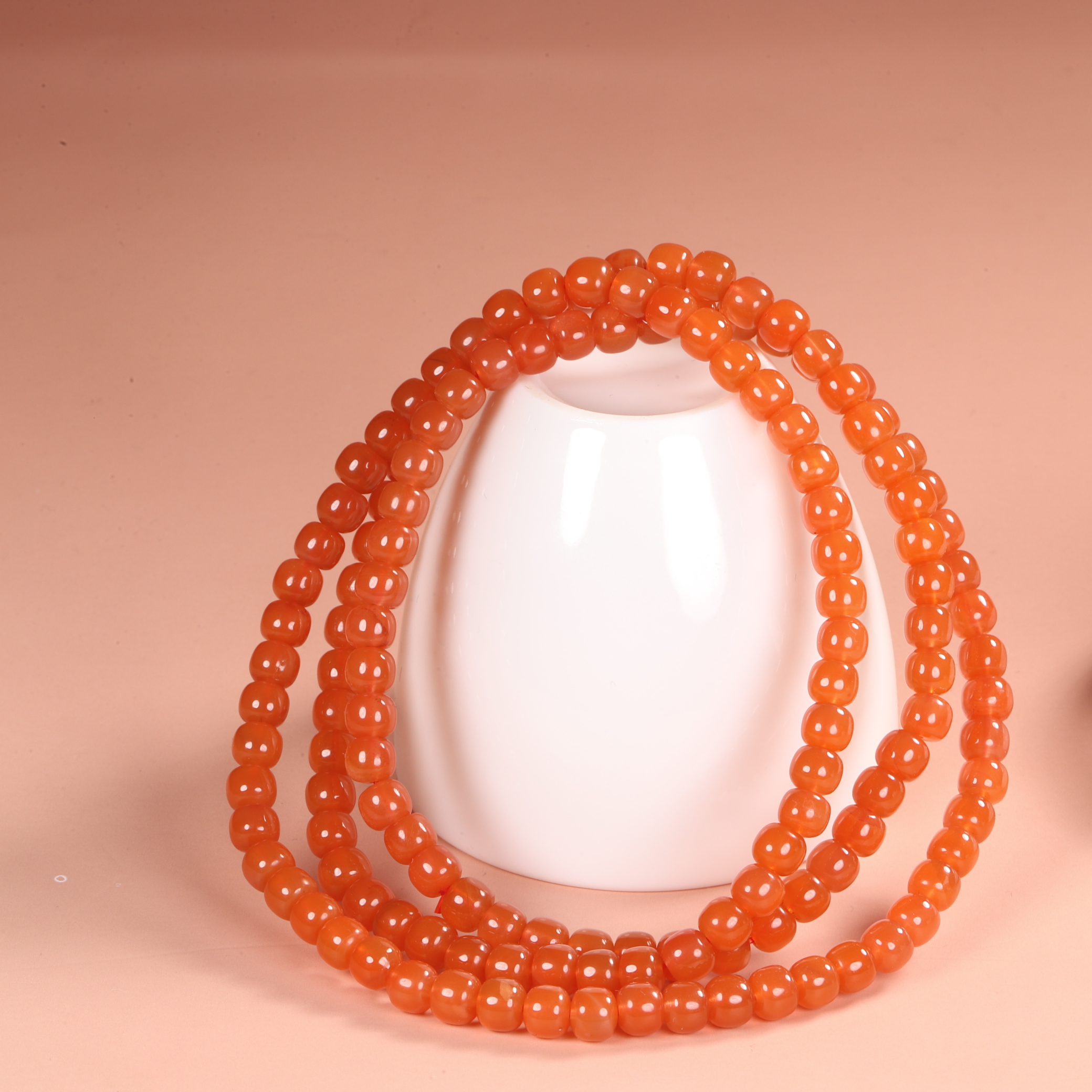 【小娟珠宝】f054 南红老型珠冰红108项链 Hyy 1672