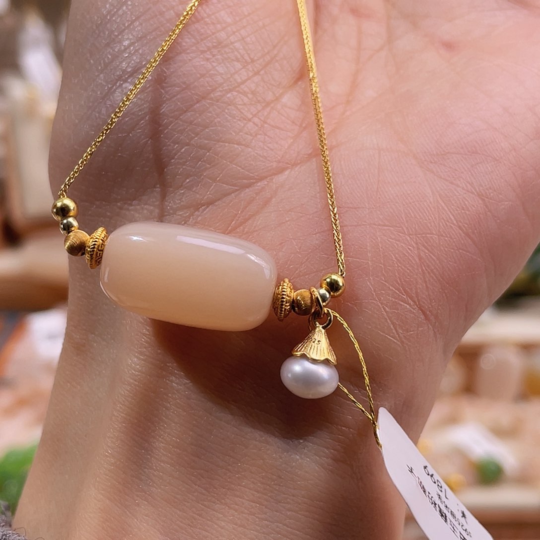 吊坠(不含链)银S925镶嵌和田玉熟粉路路通勒子