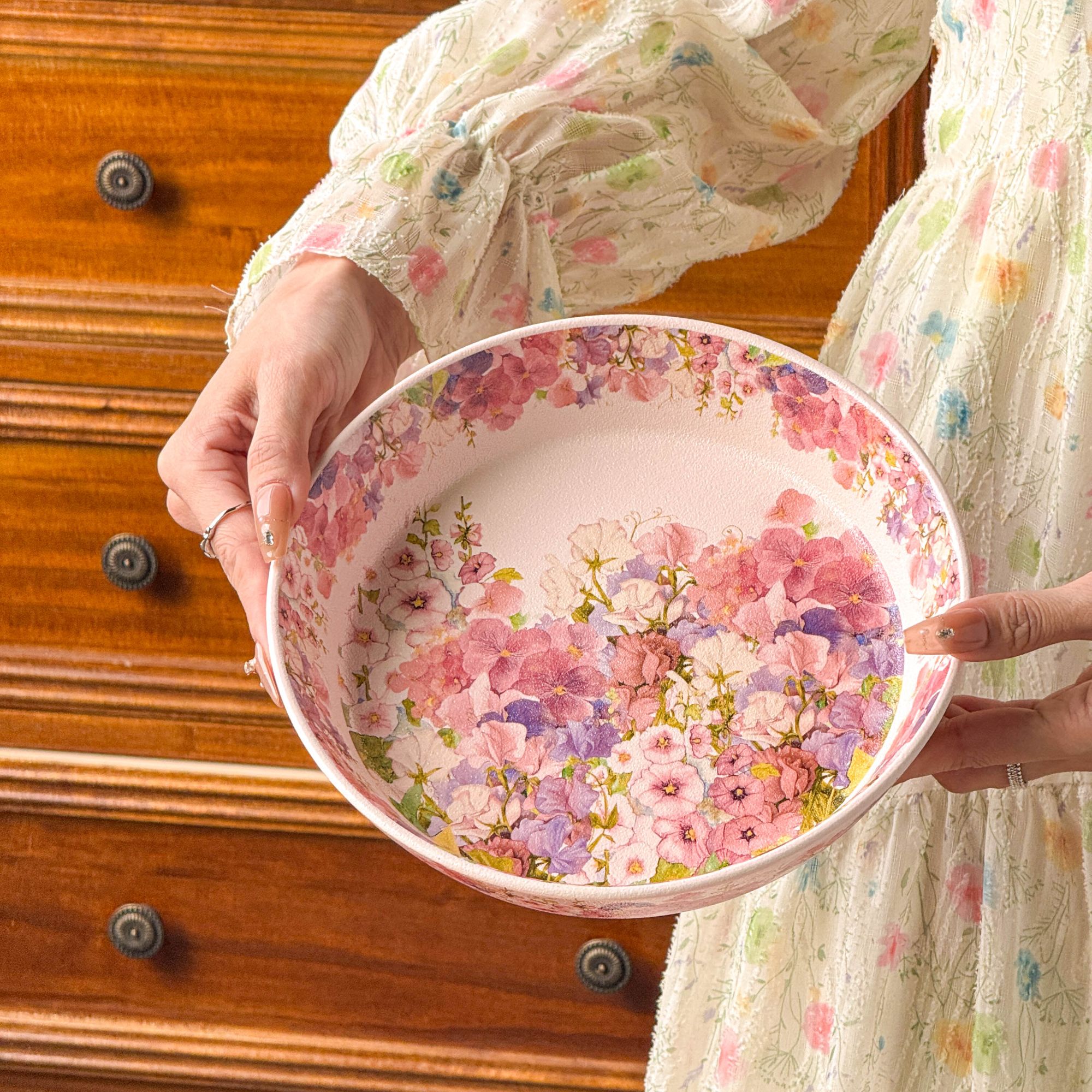 《华典》繁花似锦粉色—8英寸深盘陶瓷菜盘深盘新款釉中彩盘子1只