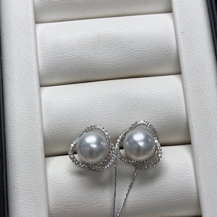 耳饰银S925镶嵌海水珍珠澳白8-9mm157