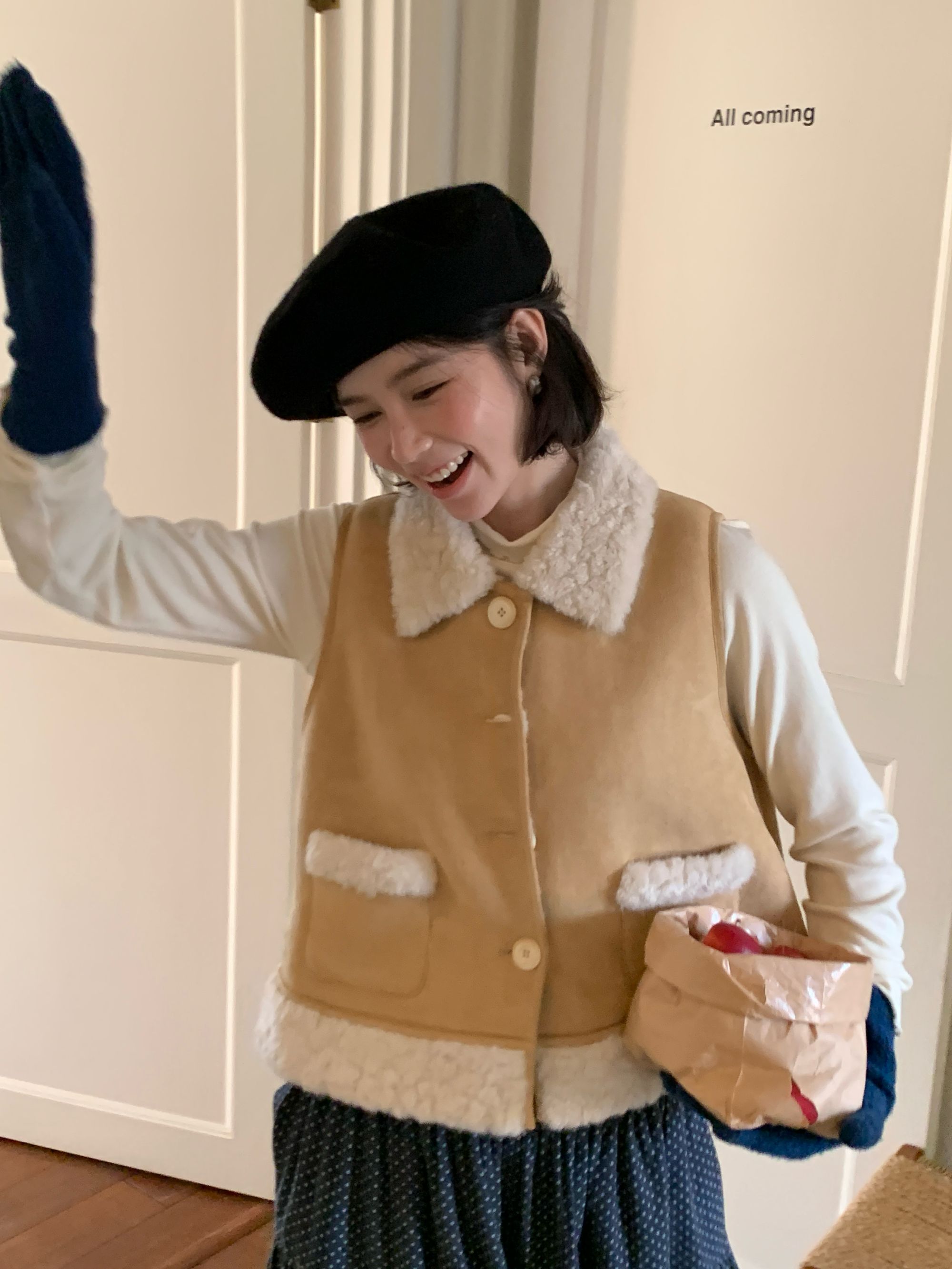 秋屿moment 自制 冬季百搭保暖皮绒一体马甲