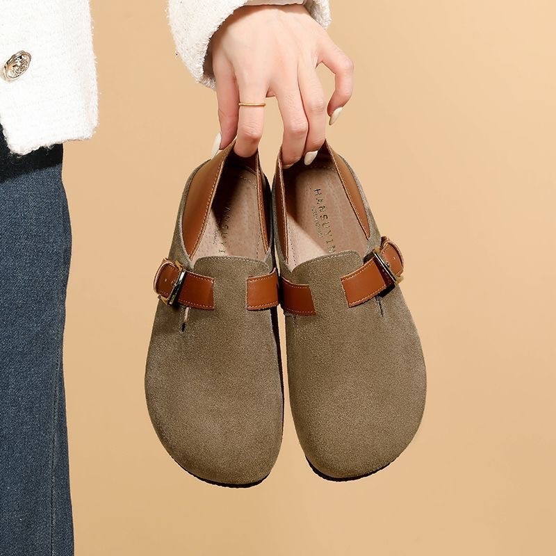 复古平底勃肯单鞋女2024年秋冬新款一脚蹬圆头软底懒人孕妇豆豆鞋