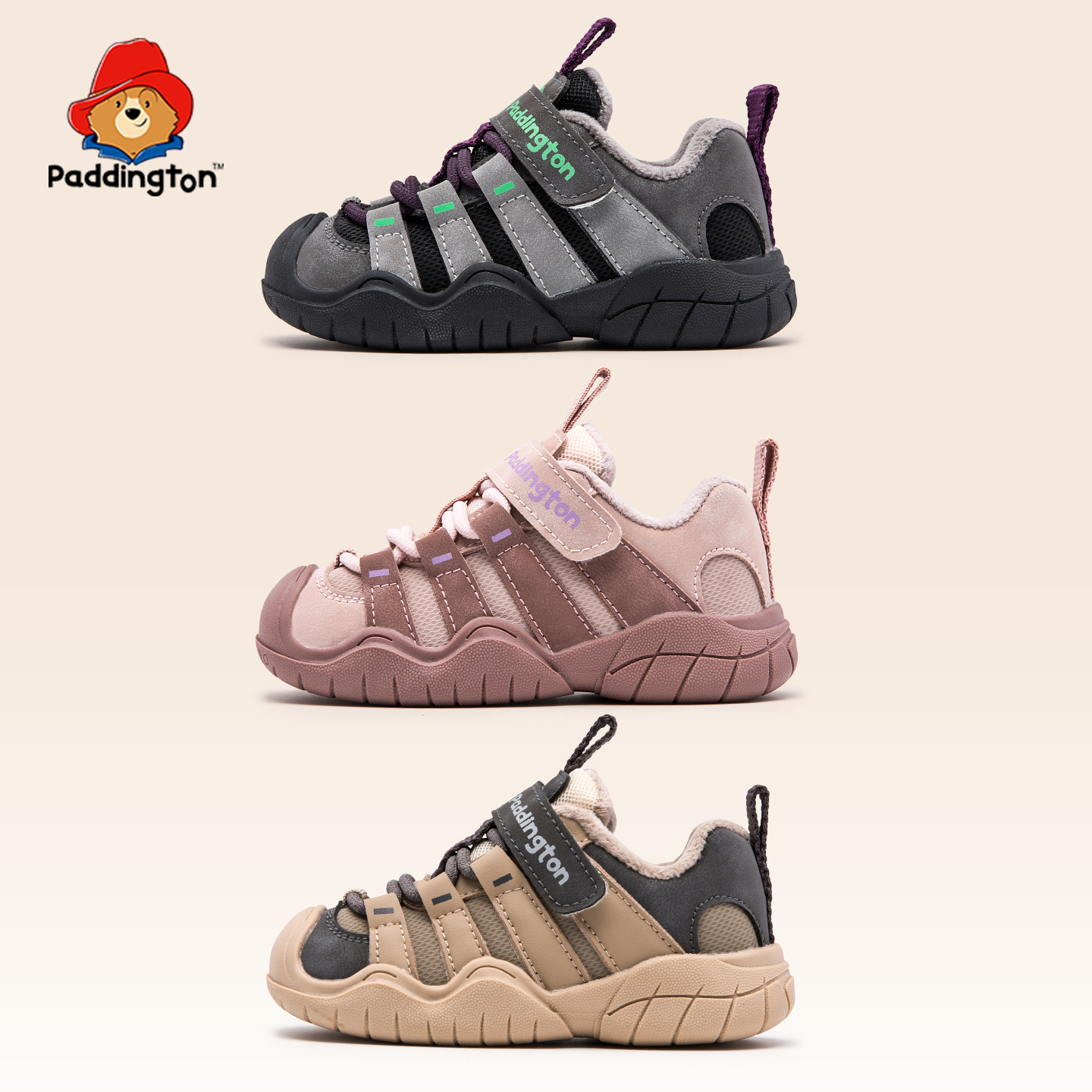 帕丁顿熊童鞋冬季加绒户外运动鞋2-7岁保暖学步鞋防滑小童-PD876