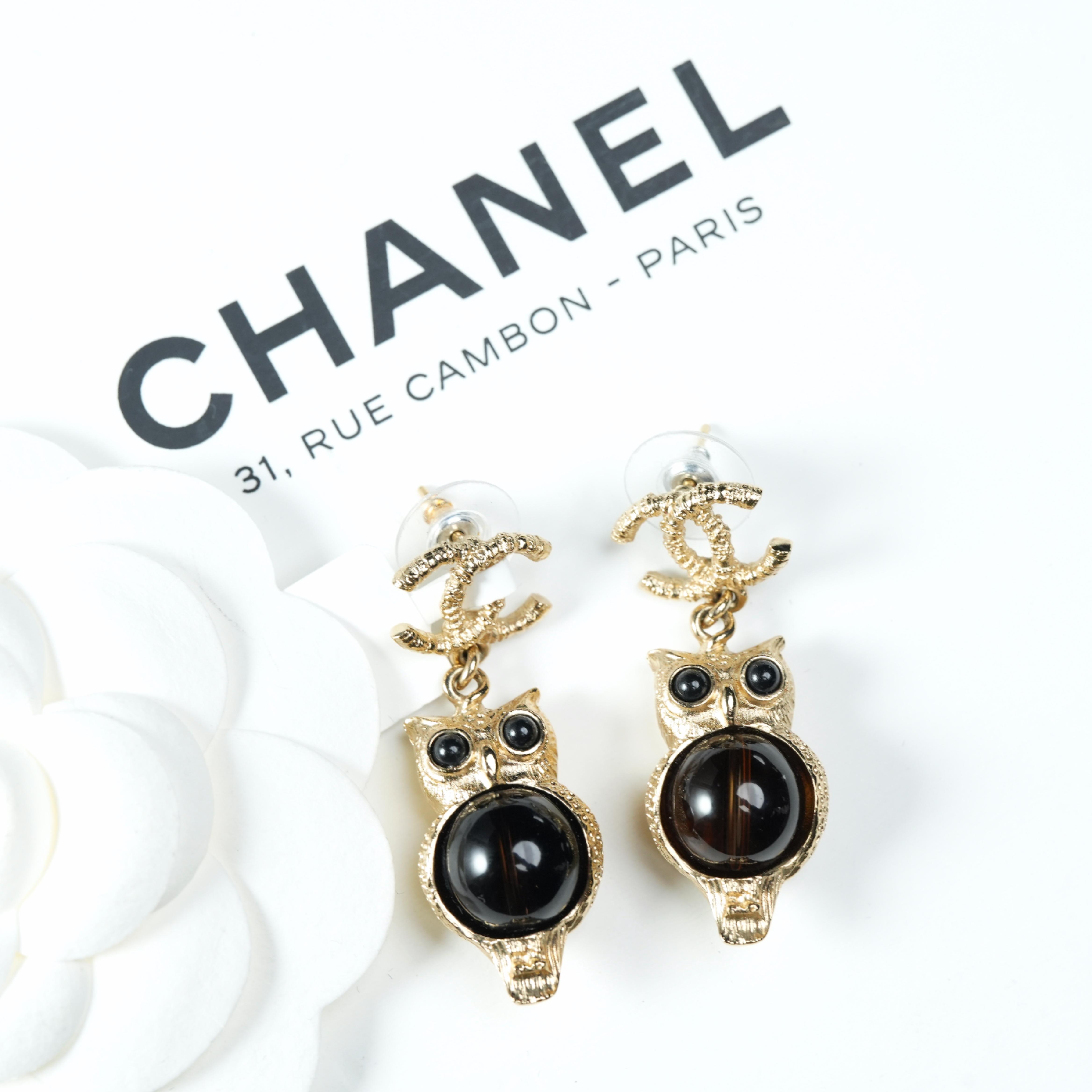 95新 Chanel/香奈儿 柚礼中古/香奈儿猫头鹰琉璃耳钉LZ505206