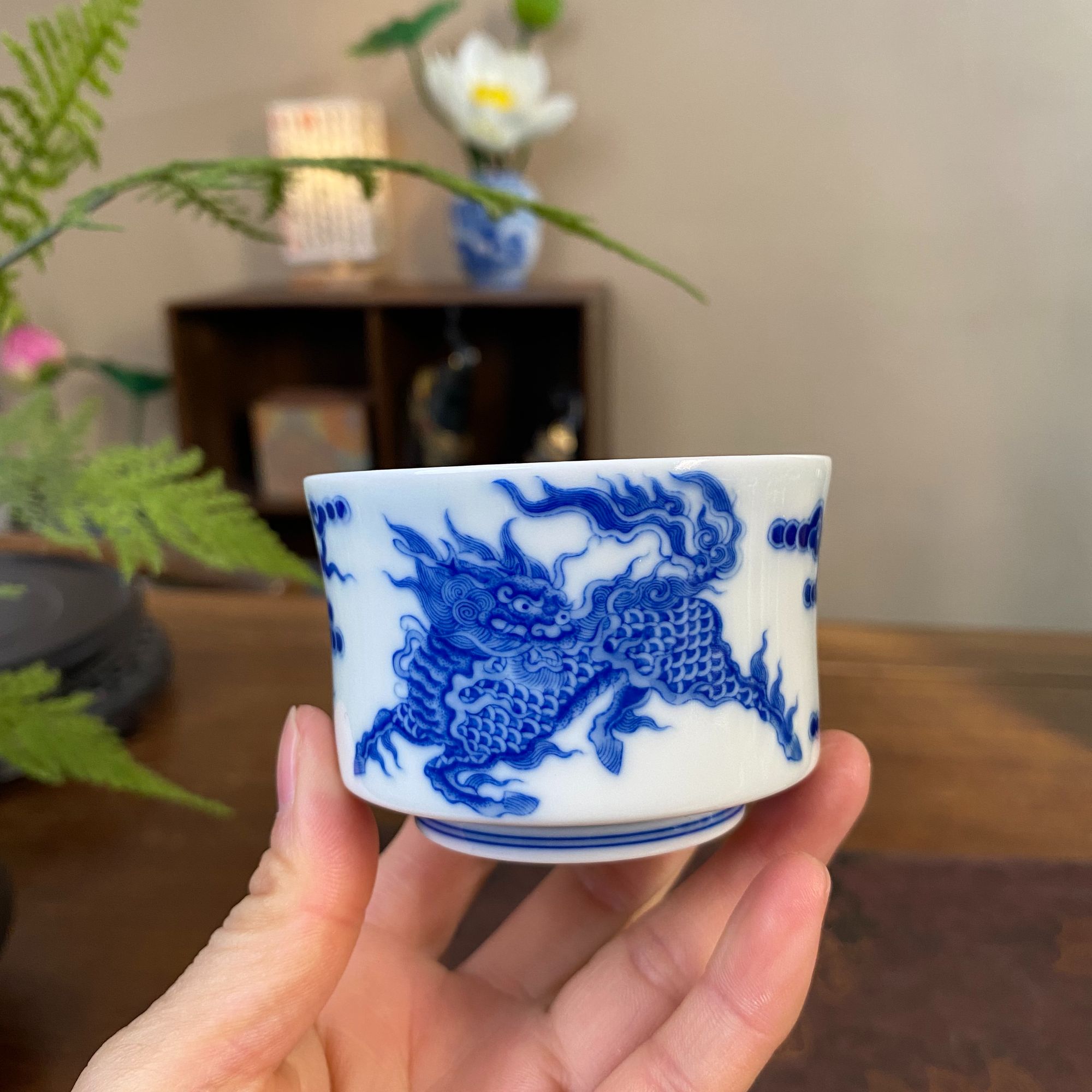 【陶月楼】麒麟马蹄杯 景德镇手工手绘茶器茶具