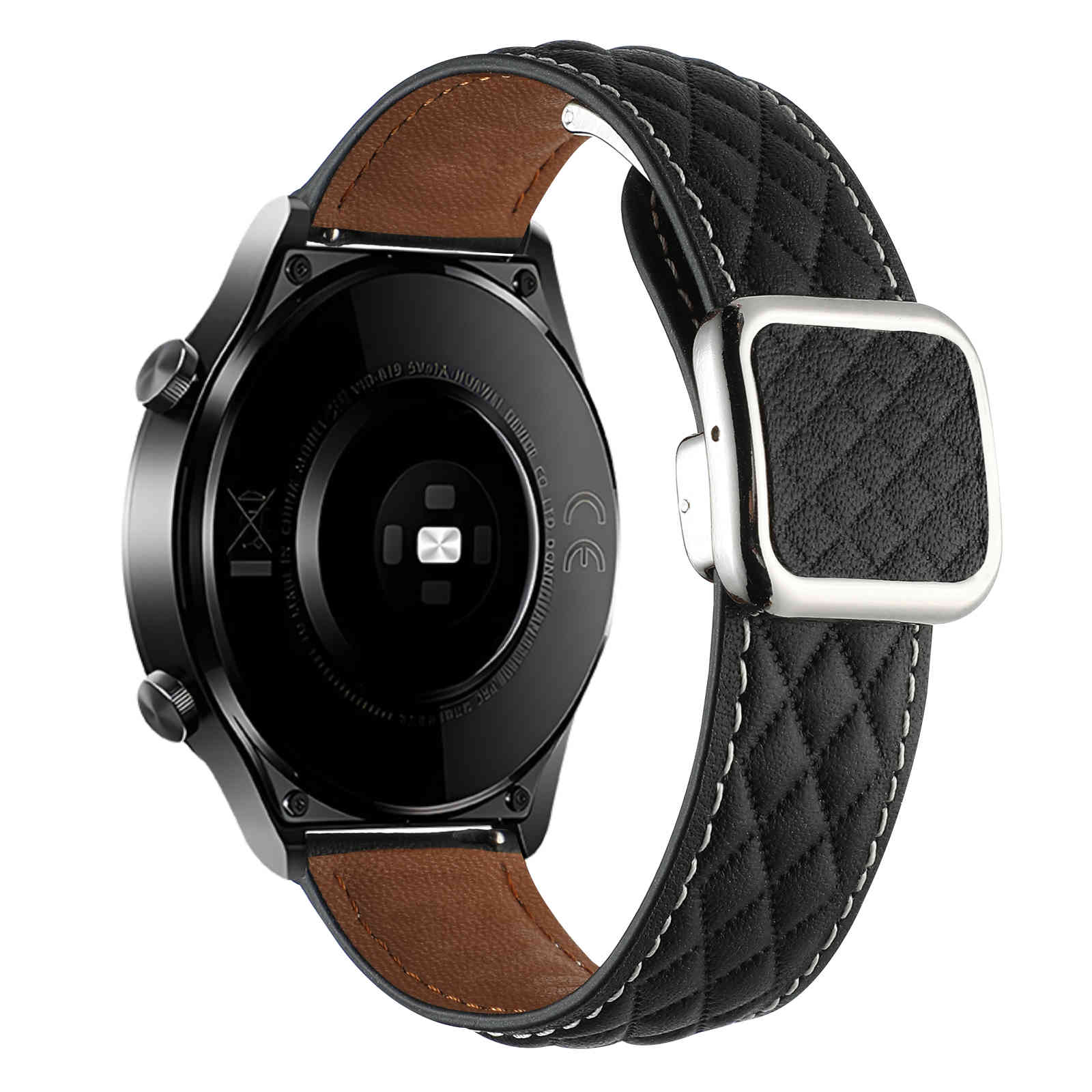 适用华为gt5手表带watch4pro菱格纹真皮gt3pro新款方扣磁吸折叠扣