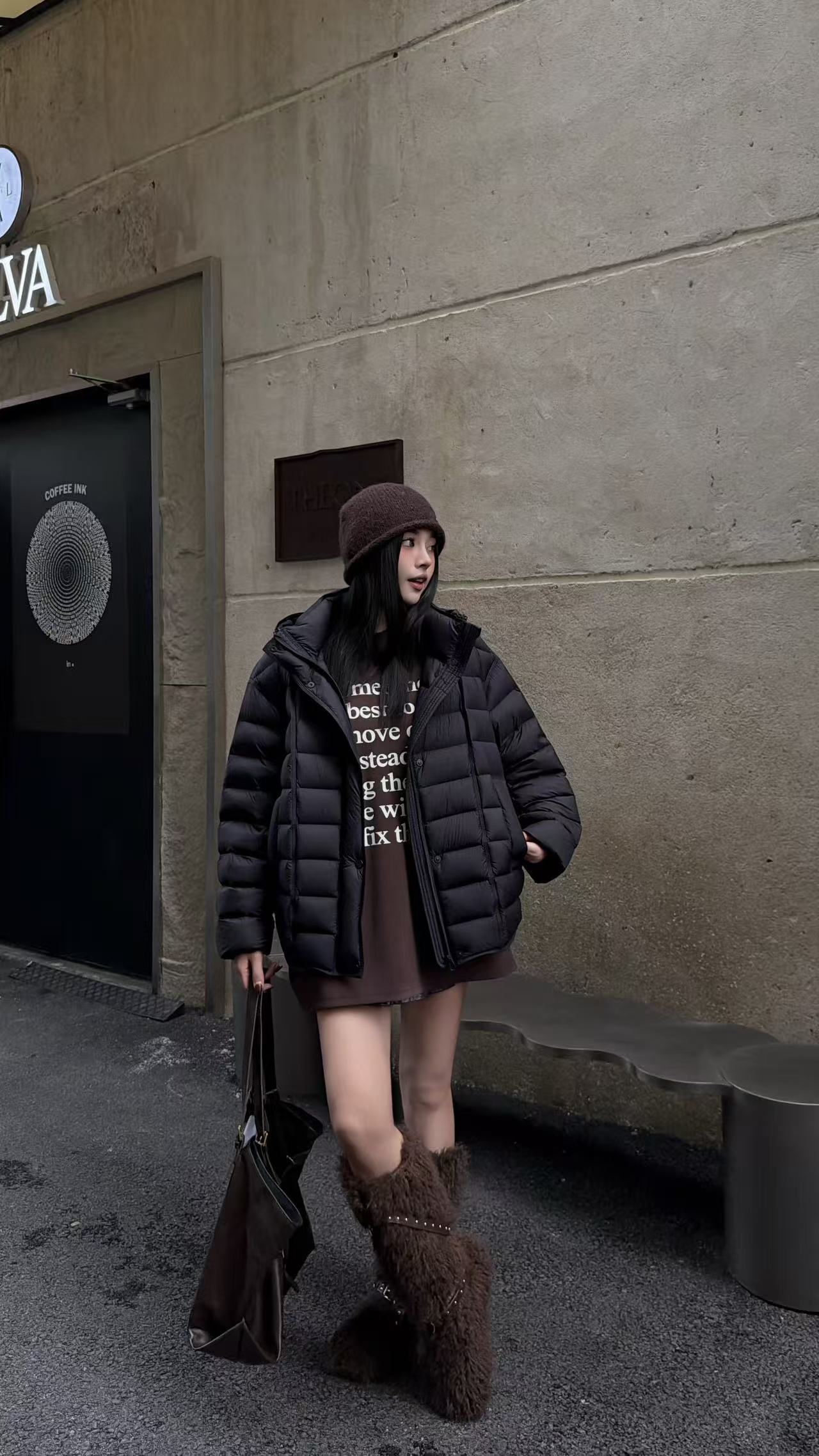WYFS排骨中长款连帽鹅绒服