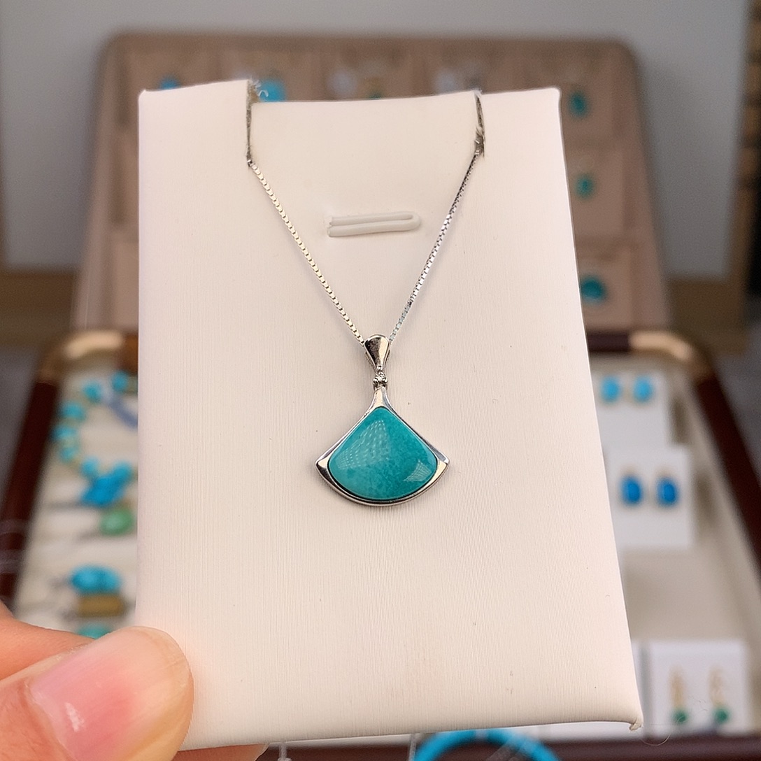 绿松石银S925镶嵌吊坠(不含链)